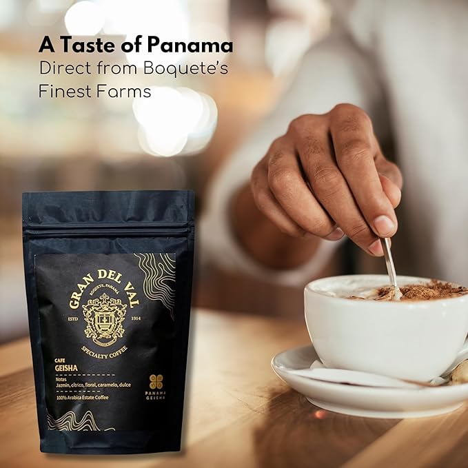 Gran Del Val Panama Geisha Coffee – 2.2 oz Whole Bean – Great for Sampling Washed Light Roast from Boquete Highlands – Notes of Jasmine Citrus Floral &amp Sweet Caramel
