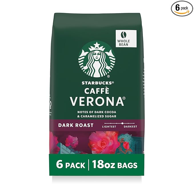 Starbucks Whole Coffee Beans Dark Roast Hot or Iced Coffee Caffè Verona Six 18 oz Bags