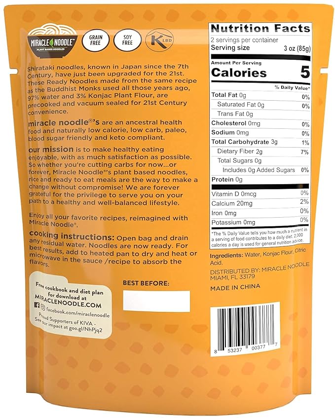Miracle Noodle Ready to Eat Variety Pack 7 Oz (Pack of 8) Angel Hair Fettuccine Spaghetti &amp Rice Plant Based Shirataki Konjac Noodles 5 Calories Low Carb Keto Gluten-Free