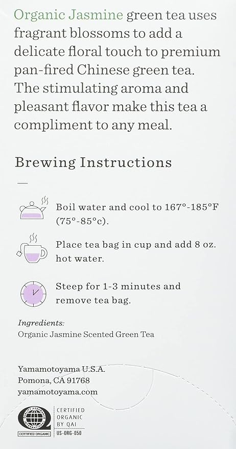 Yamamotoyama Organic Jasmine Green Tea Bag 18 ct (Pack of 6)
