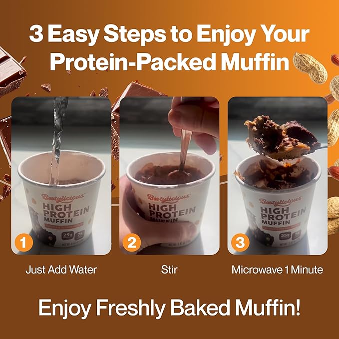 Bootylicious | High-Protein Muffin | 25g Protein 7g Net Carbs 2.32-2.75oz Cup 12-Pack (Chocolate Peanut Butter)