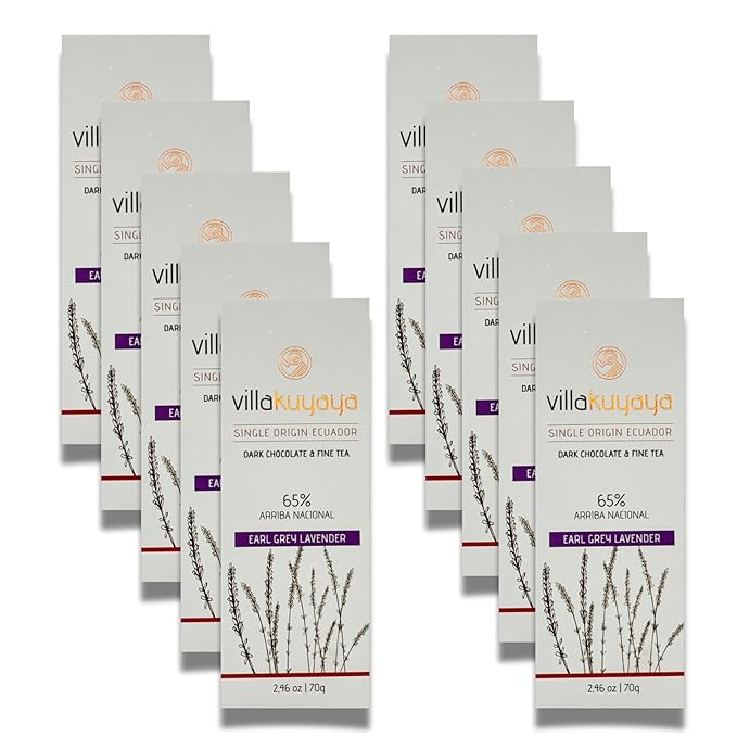 Villakuyaya Premium Dark Chocolate Earl Grey Lavender 65% – Gourmet Ecuadorian Cacao with Earl Grey Tea &amp Lavender Flowers Vegan &amp Gluten-Free (Pack of 10)