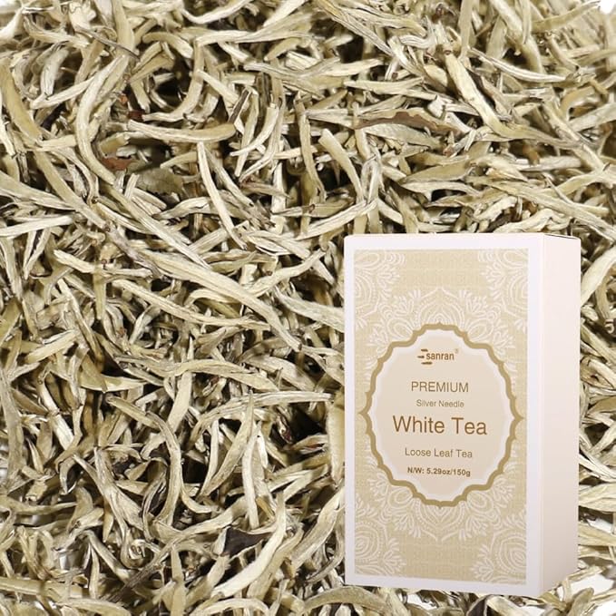 SANRAN Silver Needle White Tea Loose Leaf Chinese Premium Yunnan Bai Hao Yin Zhen Low Caffeine 5.29oz