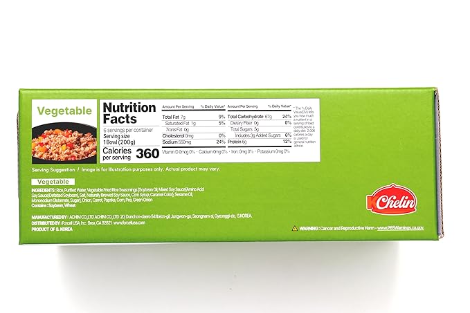 [KCHELIN] Microwaveable Korean Vegetable Fried Rice (Pack of 6) Korean Food Instant Quick &amp Delicious Shelf- Stable On-the-Go Meals 7.05 oz per Bowl