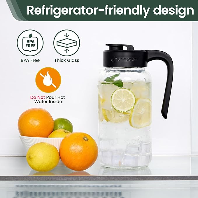 Mason Jar Pitcher - Airtight &amp Leakproof Glass Pitcher with Lid Perfect for Breastmilk Cold Brew and Sun Tea 2 Quart (64 oz) Mason Jar with Pour Spout Lid