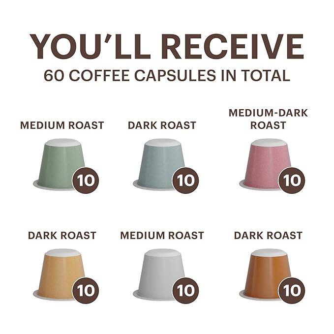 G GRANA Coffee Pods Compatible with Nespresso OriginalLine 60 Count Medium and Dark Roast Espresso USDA Organic 100% Arabica Single Source Specialty Coffee Compostable Capsules Variety Pack