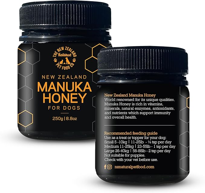 The New Zealand Natural Pet Food Co Woof Dog Treats - Manuka Honey Dog Treats Small &amp Large Dog Natural Topper or Dog Treat 8.8oz