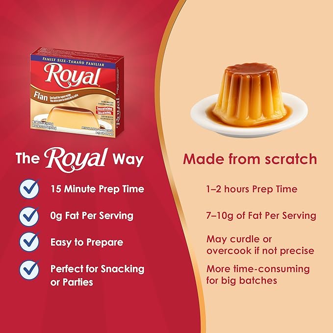 Royal Bilingual Flan Dessert Mix Family Size Fat Free 3.81 Ounce (Pack of 12)