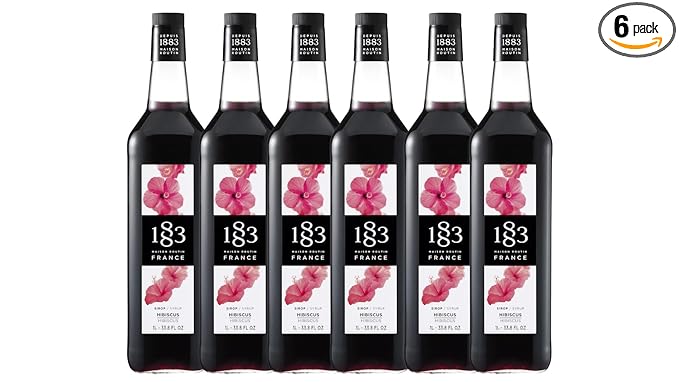 1883 Hibiscus Syrup for Drinks – 1 Liter Glass Bottles (Pack of 6)