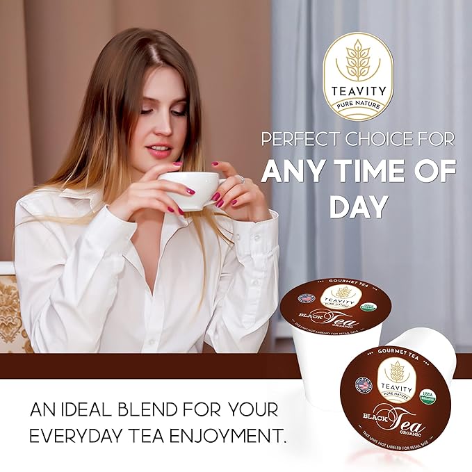 Teavity Organic Black Tea Pods for Keurig - Premium Unsweetened Naturally Caffeinated Tea for KCup - Hot or Iced (36 Pods)