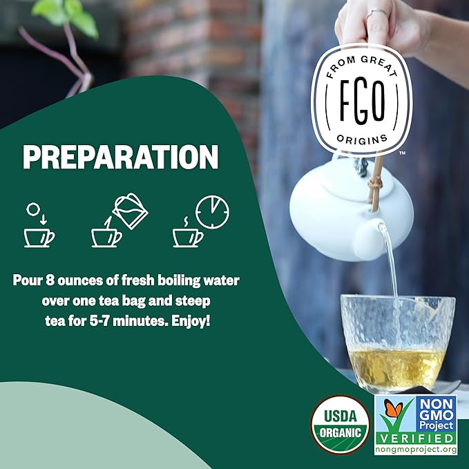 FGO Organic Peppermint Tea 100 Count Eco-Conscious Tea Bags Caffeine Free Packaging May Vary (Pack of 1)