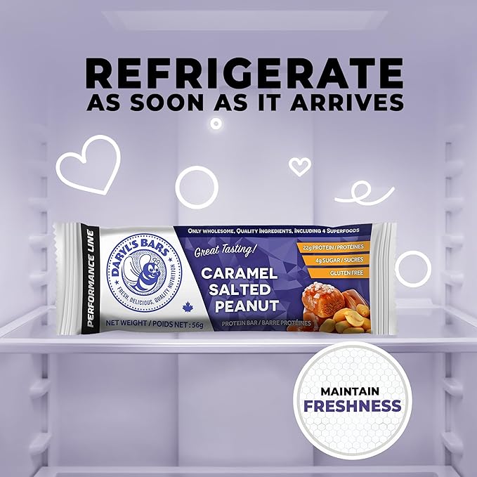 Daryl's Bars Caramel Salted Peanut On the Go Whey Protein Bars Gluten Free 22gr of Protein Snack Meal Replacement Pack of 1