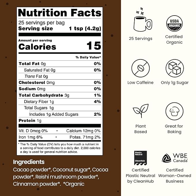 Blume Superfood Latte - Reishi Hot Cacao Powder Mushroom Powder Soothing Superfoods Latte with Brain support Organic Cocoa Mushroom Coffee Enhancer - Organic Vegan And Keto Friendly - 25 Servings