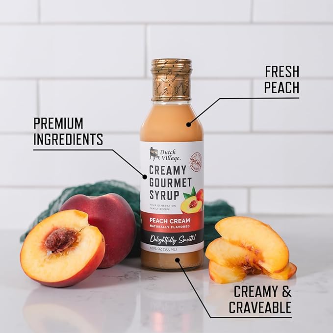 Creamy Gourmet Breakfast &amp Dessert Syrup | Organic Ingredients - Clean Label | Gluten-Free | Dutch Village Classic Original &amp Salted Caramel &amp Peach Cream &amp Snickerdoodle 12 fl oz - 4
