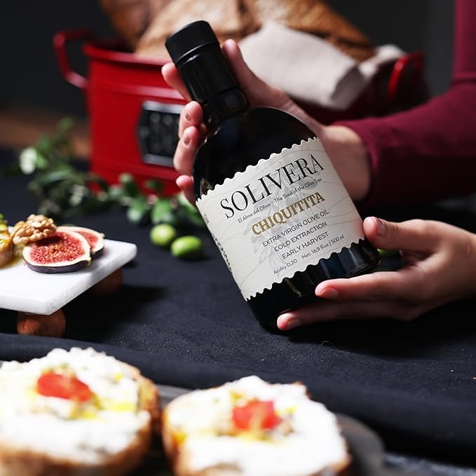 Solivera Chiquitita Extra Virgin Olive Oil Cold Pressed Smooth &amp Subtle Flavor 300+ High Polyphenols Single-Origin Hand Picked Gourmet Organic Olive Oil – 16.8 fl. oz. (Chiquitita)