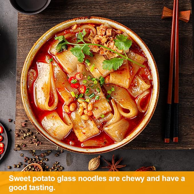 JTEDZI 4 Packs Chinese Glass Noodles Sweet Potato Glass Noodles Chewy Wide Glass Noodles Gluten-free Vegan Kosher Hot Pot Noodles for Japchae Dish and Soup 宽粉 8.8oz per Pack (Pack of 4)