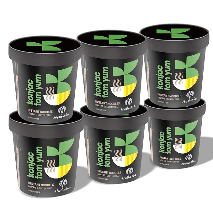 Hethstia Shirataki Noodle Tom Yum Soup Cups- 6-Pack Konjac Angel Hair Pasta Low Carb Ready-to-Eat Tom Yum Noodle Broth Low GI Healthy Asian Ramen Keto-Friendly Holiday Food Gift