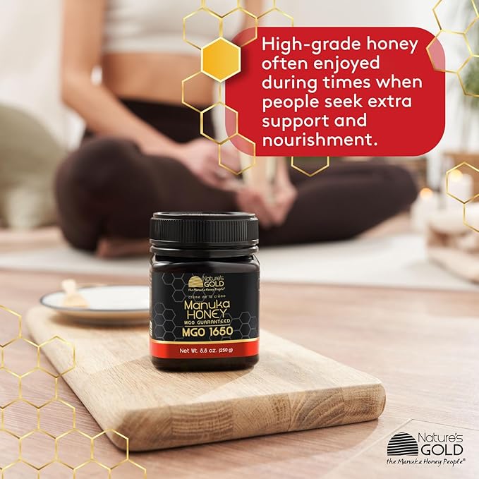 Nature’s Gold Manuka Honey MGO 1650+ Gift Set with Wooden Spoon | 8.8oz (250g) 100% Pure Genuine Traceable Hive to Home