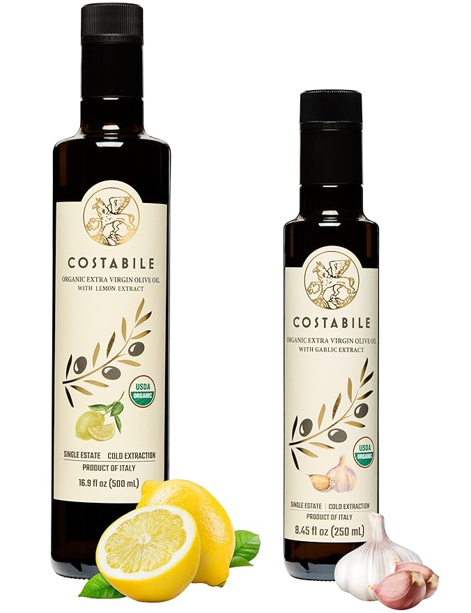 Garlic infused &amp Lemon Infused Extra Virgin Olive Oil. All-natural olive oils. 100% Italian. COSTABILE