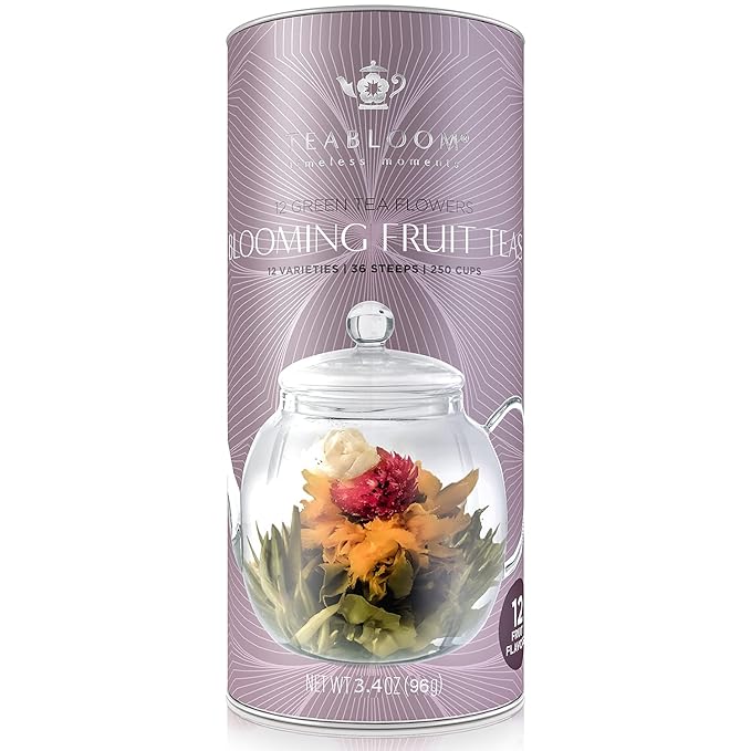 Teabloom Fruit Blooming Teas – 12 Unique Flower Varieties of Tea in 12 Delicious Fruit Flavors – Each Flowering Tea Ball Steeps Up to 3 Times