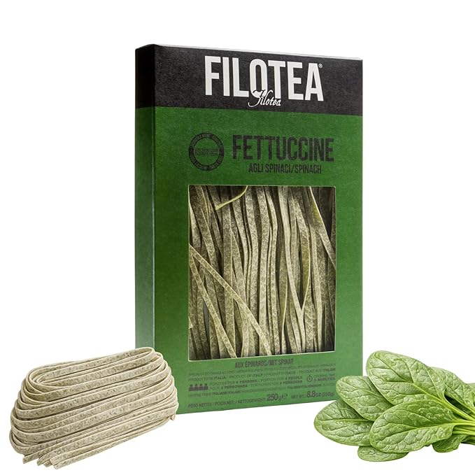 Filotea Spinach Fettuccine Artisan Italian Egg Pasta 250g Gourmet Pasta Made with Durum Wheat Semolina Eggs &amp Spinach Slow Dried Green Noodles Handcrafted Authentic Premium Gourmet Pasta Made in I