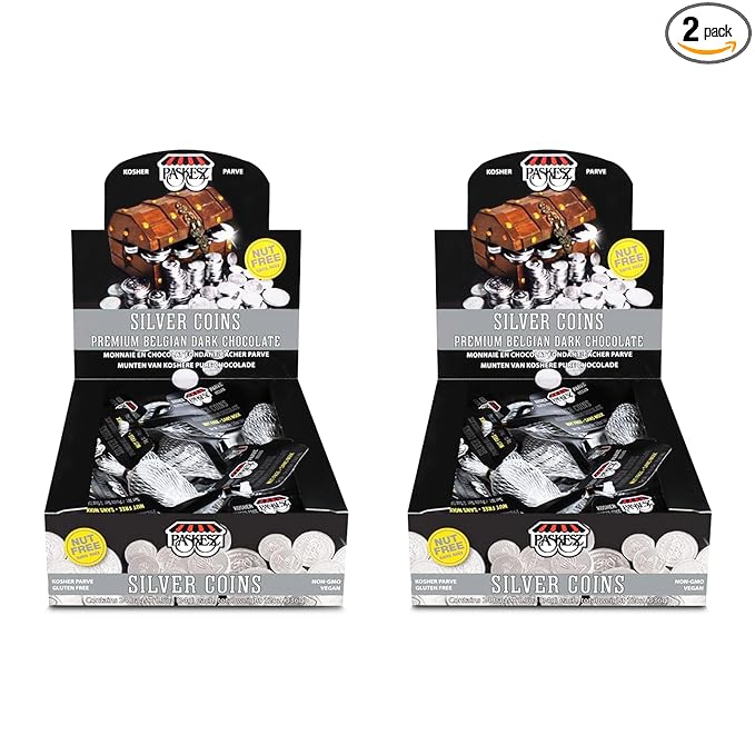 Only Kosher Candy Nut Free Dark Chocolate Hanukkah Gelt Coins With Silver Foil Wrap 24 x 0.5 Oz Sacks (Mesh Bags) Delicious Chocolate (Pack of 2)