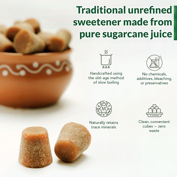 Danodia Foods Pure Jaggery Cubes (900g/1.98 lb) | Natural Desi Gud/Gur Made of Sugarcane | Chemical-Free Unrefined Sweetener for Cooking &amp Beverages | No Chemicals or Artificial Additives