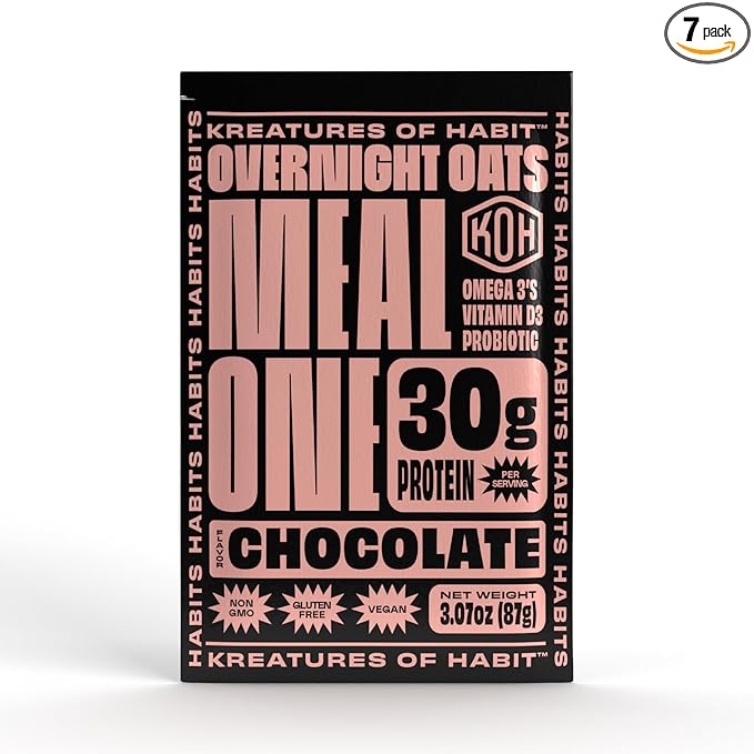 Kreatures of Habit MEAL ONE | Overnight &amp Instant Superfood Protein Meal Replacement | Gluten Free Dairy Free 30g of Plant Based Protein With No Added Sugar | Chocolate | Pack of 7