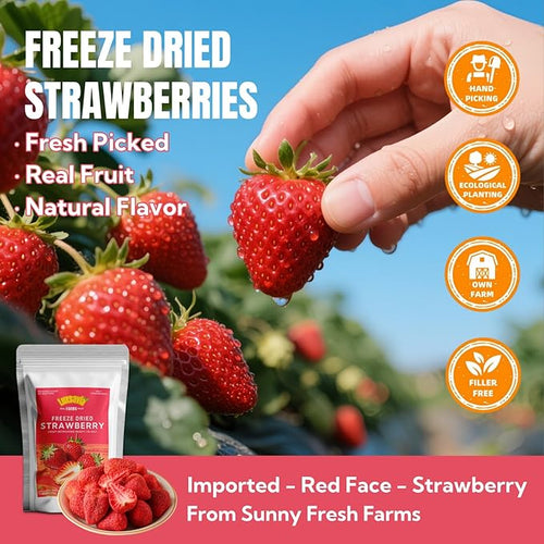 7.05OZ/200g Premium Whole Freeze Dried Strawberries 95-100 per bagWhole Big Natural Dried Strawberries No AdditivesDehydrated Strawberry No Sugar AddedSnacks