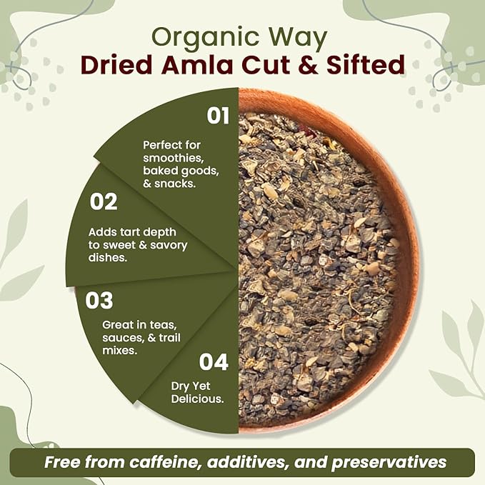 Organic Way Dried Amla/Indian Gooseberry Cut &amp Sifted (Phyllanthus emblica) - Organic &amp Kosher Certified | Raw Vegan Non GMO &amp Gluten Free | USDA Certified | Origin - India (1LBS / 16Oz)