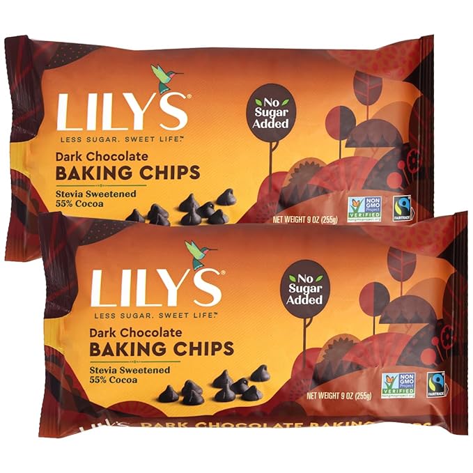 Sugar-Free Dark Chocolate Chips for Baking 2 Bags of Lily's Baking Chips 9oz Each Delicious Baking Chips Without the Sugar Perfect Dark Chocolate Chips for Keto and Diabetic-Friendly Recipes