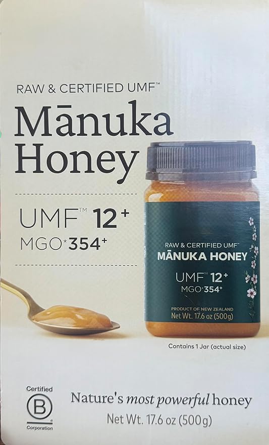 MANUKA HONEY Raw &amp Certified UMF UMF 12+ MGO 354+ Product of New Zealand 17.6 oz (500g)comes in a blister Pack 1 pack