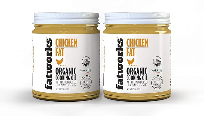 Fatworks Organic Chicken Fat (Schmaltz) Ultimate Cooking Oil for Gourmet Frying and Baking. Hormone antibiotic free WHOLE30 APPROVED KETO PALEO 2-7.5 oz. Jars