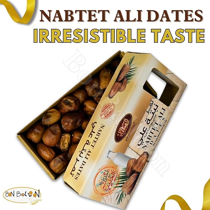 Al Tahhan Nabtet Ali Dates Premium Palms Natural Palm Delicious Sweet Taste Tamar Fresh Tamr Fresh Arabic Tamaar Half Dry Ramadan Kosher Halal (1 Pack = 15.17 oz / 430 gm) الطحان تمر نبتة على حلال