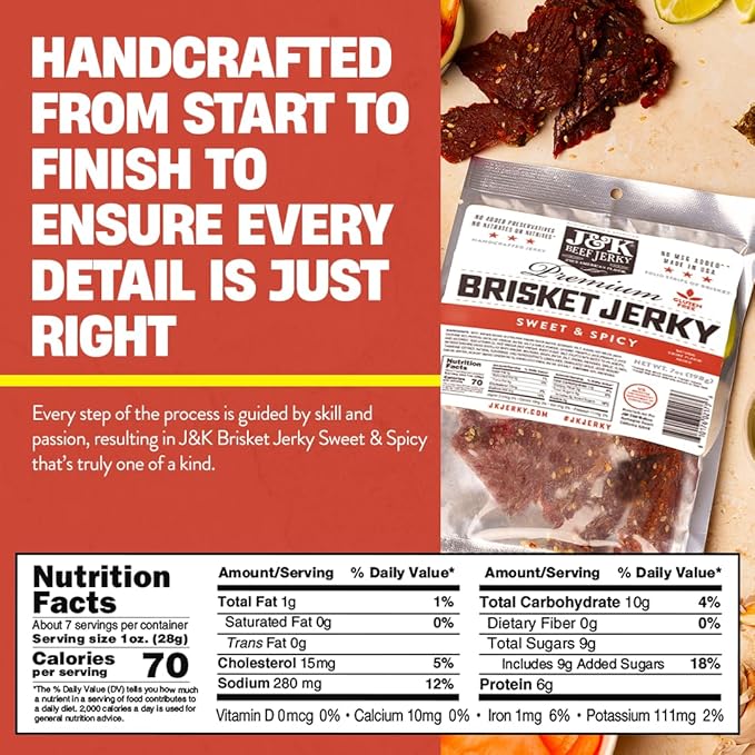 J&ampK Jerky Sweet &amp Spicy Brisket Small Batch Handcrafted Beef Jerky 7 oz