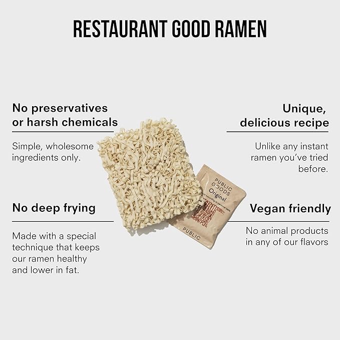 Public Goods Ramen Noodles | Brothless Vegan &amp Vegetarian Instant Ramen | Healthy High Protein Asian Noodle | Preservative Free | No Added MSG | Original Sesame Paste &amp Spicy Sesame Oil (30