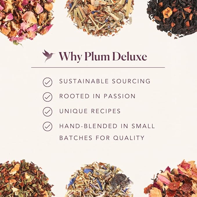 Loose Leaf Tea Sampler – 5 Caffeinated Blends Including Creme Brulee Earl Grey Peach Oolong Citrus Mint Pecan and Floral Black – 75 to 100 Cups – Handcrafted in USA – Plum Deluxe
