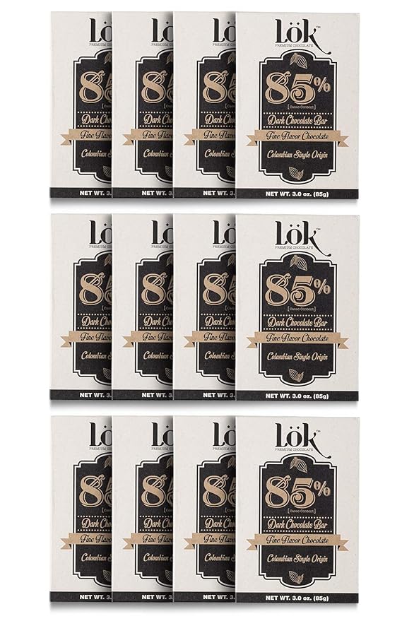 Lok Dark Chocolate Bar 85% Cacao | Fair Trade Non-GMO Kosher Gluten Free Vegan Bean-to-Bar Keto Friendly Low-Carb Paleo Lök | 3.0 Ounce 12 Pack