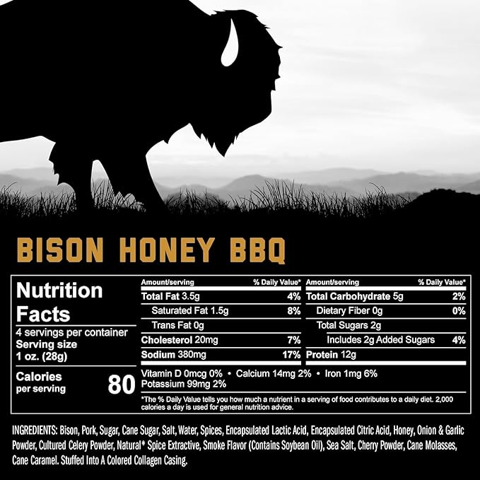 ICON Meats Bison and Pork Snack Sticks Honey BBQ 6 Pack High Protein Snacks 4 Meat Sticks per Pack Low Sugar Gluten Free Natural USDA Inspected Made in the USA Gifts for Him