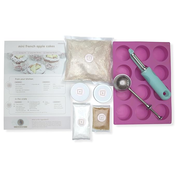 CrumbleCrate Mini French Apple Cakes DIY Baking Kit for Adults | Gourmet Cake Making Set | Pre-Measured Ingredients &amp Baking Tools Included