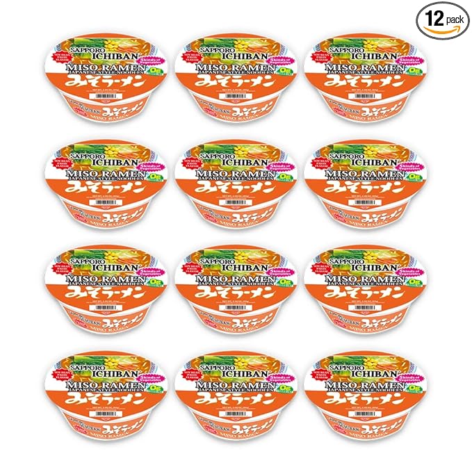 [SAPPORO ICHIBAN] Miso Ramen Bowl (Donburi) Noodles No. 1 Tasting Japanese Instant Cup Noodles (2.94 oz x 12 Bowls) (Miso)