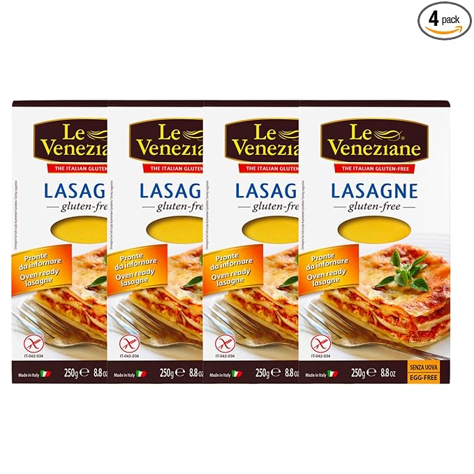 Lasagna Pasta Gluten Free 250g | Authentic Italian Pasta Sheets for Baking | Premium Quality Corn &amp Rice Blend | Non-GMO | Made in Italy [Pack of 4]