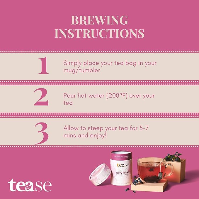 Tease Tea Organic Hibiscus Berry Booster – Elderberry Herbal Tea Caffeine-Free with Hibiscus Currant &amp Natural Flavors Supporting Daily Wellness and Vitality