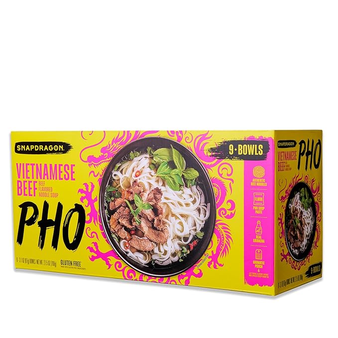Vietnamese Pho Beef Noodle Soup Snapdragon 9 Bowls Pack Ready in 3 Minutes Gluten-Free Imported From Vietnam