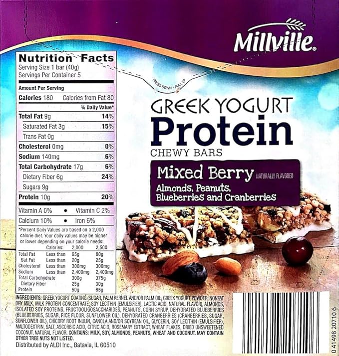 Protein Bars 2-Pack – 10g Protein Greek Yogurt Dipped Strawberry &amp Mixed Berry with Almonds &amp Peanuts No Artificial Flavors or Preservatives 10 Chewy Healthy Indulgent Granola Bars
