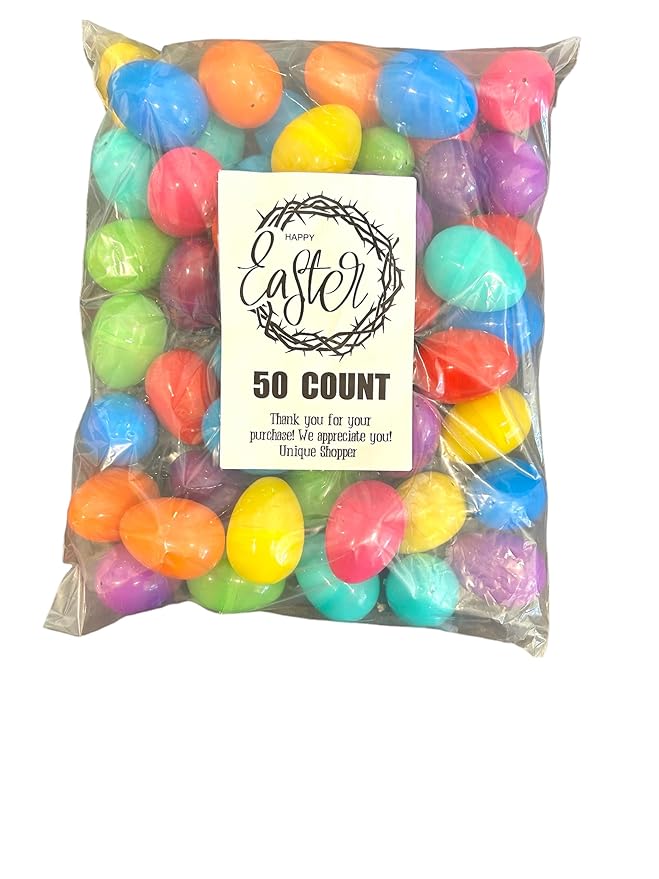 Candy Filled Plastic Easter Eggs Multicolor Hinged Eggs with Premium Chocolate Candy Easter Egg Hunt Party Supplies (50 ct)