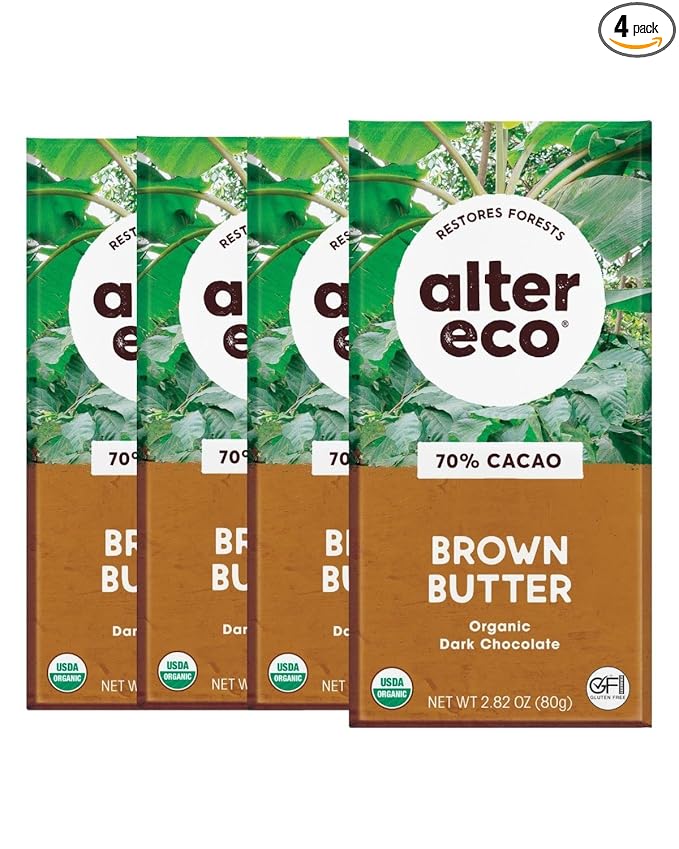 Alter Eco | Dark Chocolate Bars | Pure Dark Cocoa Fair Trade Organic Non-GMO Gluten Free (4-Pack Brown Butter)