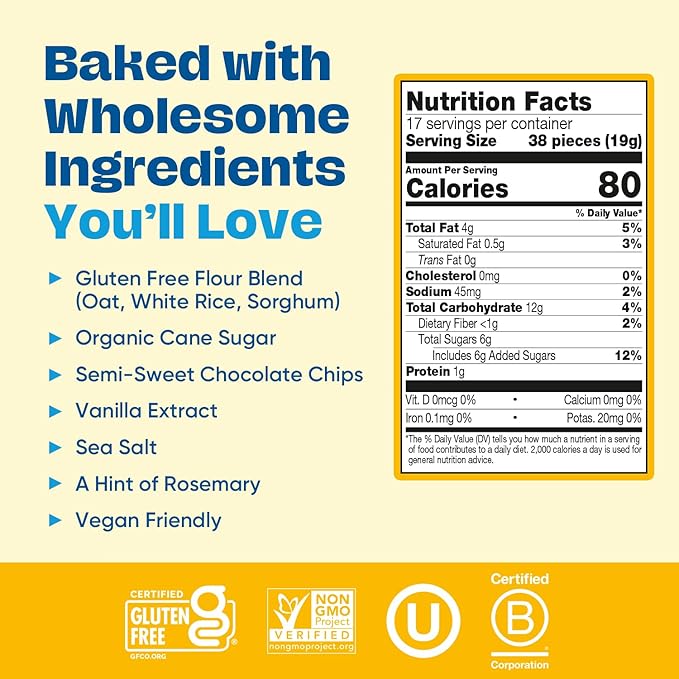 Gluten Free Partake Teeny Tiny Crunchy Chocolate Chip Cookies - Vegan - Free From the Top 9 Allergens Including Dairy Wheat Soy Eggs &amp Peanuts - Non GMO - Safe School &amp Office Snack (2 Pac