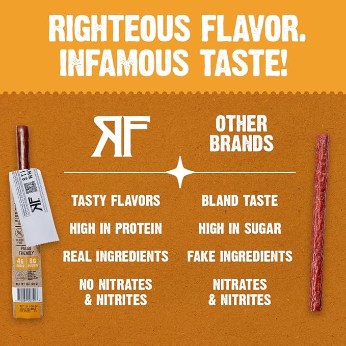 Righteous Felon Meat Sticks | 100% Pasture Raised Pork | 8g Protein per Stick | Keto Gluten-Free Low Sugar High Protein Snack Sticks | Individually Wrapped | Street Taco Pork Sticks 10 Count