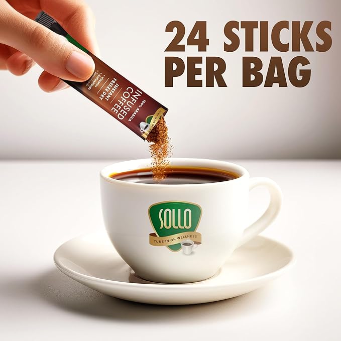 SOLLO Slim Infused Instant Coffee sticks (24 Servings) Weight Loss Healthy Body Support Medium- Dark Roast 100% Arabica Freeze Dried Coffee in Single Serve Sticks.